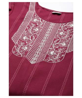 Women Maroon  Ruby Cotton Chikankari Kurta with Trousers & With Dupatta 5