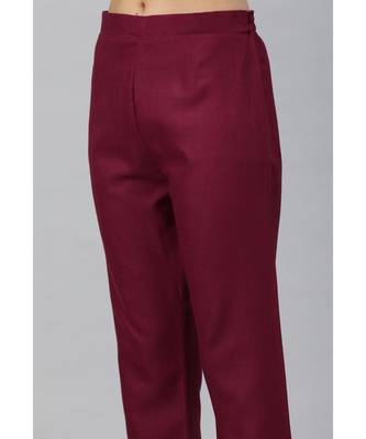 Women Maroon  Ruby Cotton Chikankari Kurta with Trousers & With Dupatta 6
