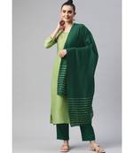 Women Green Pure Weaving Cotton with Sequence Kurta with Trousers & Dupatta