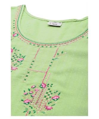 Women Green Pure Weaving Cotton with Sequence Kurta with Trousers & Dupatta 5