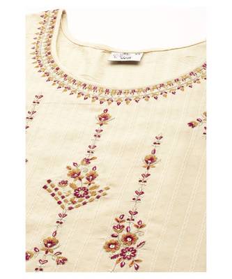 Women Cream Pure Weaving Cotton with Sequence Kurta with Trousers & Dupatta 7