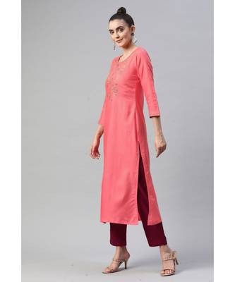 Women Peach Pure Weaving Cotton with Sequence Kurta with Trousers & Dupatta 4