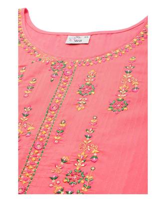 Women Peach Pure Weaving Cotton with Sequence Kurta with Trousers & Dupatta 7