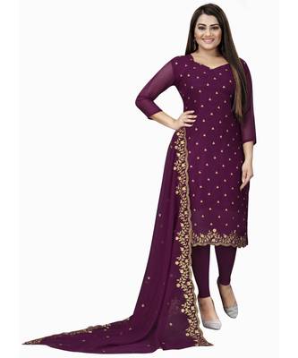 Wine Georgette Cotton Salwar Kameez 1