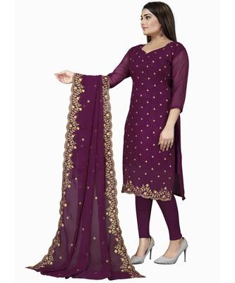 Wine Georgette Cotton Salwar Kameez 2