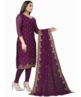Wine Georgette Cotton Salwar Kameez 3