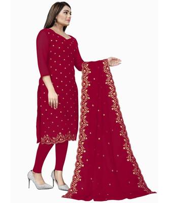Blood Red Georgette Cotton Salwar Kameez 1