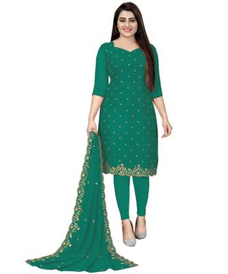 Teal Georgette Cotton Salwar Kameez 1