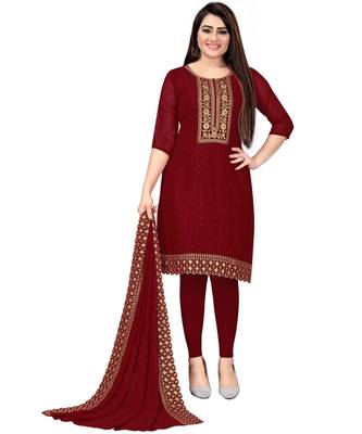 Maroon Georgette Cotton Salwar Kameez 1