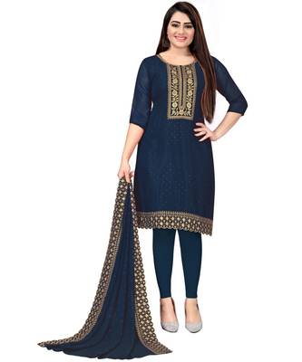 Teal Blue Georgette Cotton Salwar Kameez 1