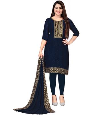 Navy Blue Georgette Cotton Salwar Kameez 1