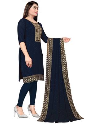 Navy Blue Georgette Cotton Salwar Kameez 3
