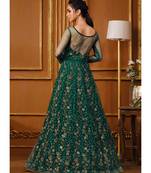 Dark Green Zari Embroidered Slit Style Anarkali Pant Suit