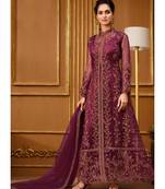 Rani Pink Zari Embroidered Slit Style Anarkali Pant Suit