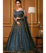 Navy Blue Zari Embroidered Slit Style Anarkali Pant Suit