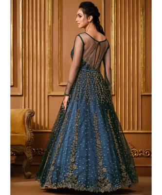 Navy Blue Zari Embroidered Slit Style Anarkali Pant Suit 3