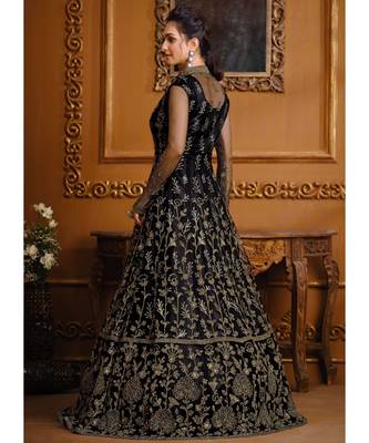 Black Zari Embroidered Slit Style Anarkali Pant Suit 3