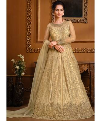Yellow Zari Embroidered Slit Style Anarkali Pant Suit 1