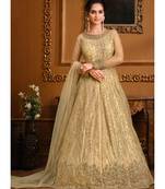 Yellow Zari Embroidered Slit Style Anarkali Pant Suit
