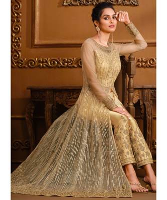 Yellow Zari Embroidered Slit Style Anarkali Pant Suit 2