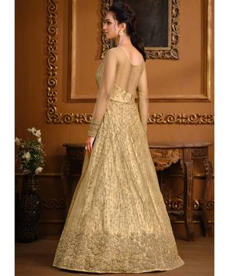 Yellow Zari Embroidered Slit Style Anarkali Pant Suit 3