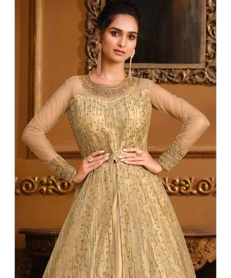Yellow Zari Embroidered Slit Style Anarkali Pant Suit 4