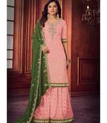 Baby Pink and Green Embroidered Palazzo Suit
