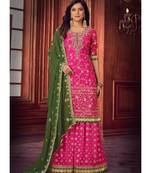 Rani Pink and Green Embroidered Palazzo Suit