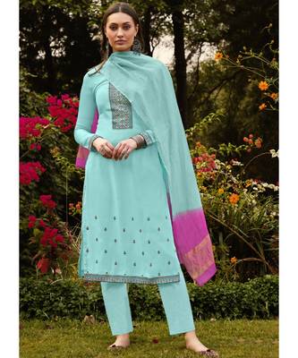 Sky Blue Silk Blend Party Wear Salwar Kameez 1