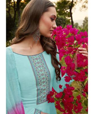 Sky Blue Silk Blend Party Wear Salwar Kameez 2