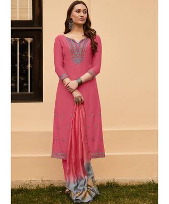 Peach Silk Blend Party Wear Salwar Kameez 1