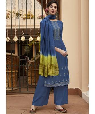 Blue Silk Blend Party Wear Salwar Kameez 1