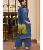 Blue Silk Blend Party Wear Salwar Kameez