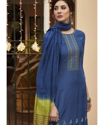 Blue Silk Blend Party Wear Salwar Kameez 2