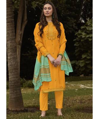 Yellow Silk Blend Party Wear Salwar Kameez 1