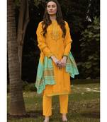 Yellow Silk Blend Party Wear Salwar Kameez
