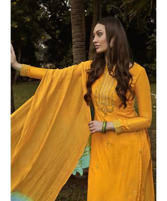 Yellow Silk Blend Party Wear Salwar Kameez 2