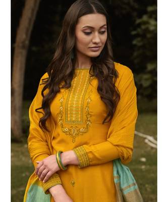 Yellow Silk Blend Party Wear Salwar Kameez 3