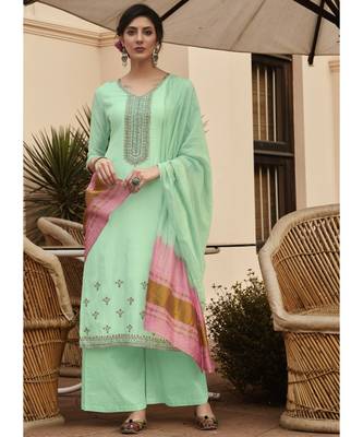 Sea Green Silk Blend Party Wear Salwar Kameez 1