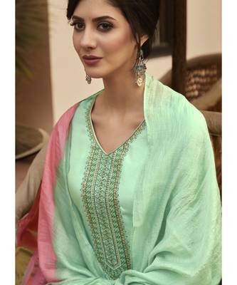 Sea Green Silk Blend Party Wear Salwar Kameez 2