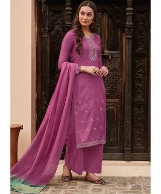 Lavender Silk Blend Party Wear Salwar Kameez 1