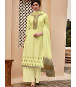 Cream Silk Blend Party Wear Salwar Kameez