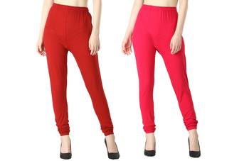 Women Solid Churidar Leggings (Red & Pink) 1