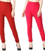 Women Solid Churidar Leggings (Red & Pink)
