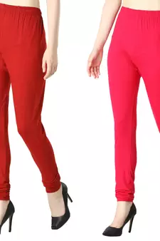 Women Solid Churidar Leggings (Red & Pink)
