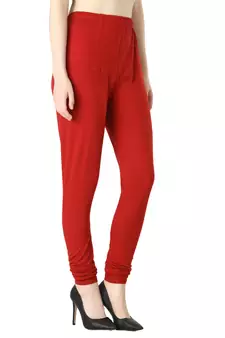 Women Solid Churidar Leggings (Red & Pink)
