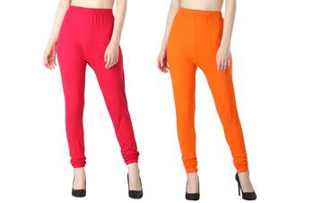 Women Solid Churidar Leggings (Pink & Orange) 1