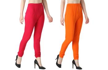 Women Solid Churidar Leggings (Pink & Orange) 2