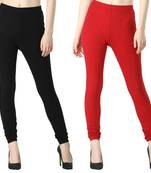 Women Solid Casual Churidar Leggings (Black & Red)