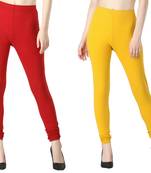 Women Solid Casual Churidar Leggings (Red & Yellow)